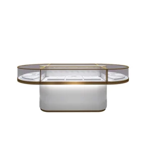 LED Light Aluminium and Tempered Glass Retail Store Counter for Shopping Malls and Showrooms Showcase Product Category