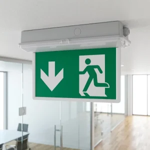 LED Lighted IP65 Rated Running Man Exit Sign Emergency Ceiling Light with 3 Hours Backup Indoor Outdoor Use 110-220V Battery