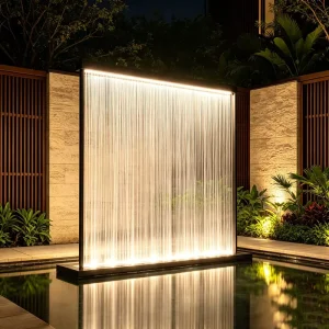 LED Lighted Water Curtain Waterfall Fountain Recirculating Design for Villa Courtyard Hotel Entrance Outdoor Landscape