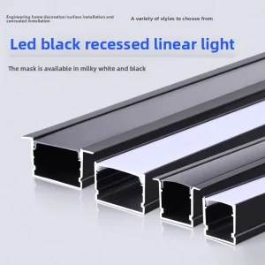 LED Linear Aluminum Alloy Recessed Profile Light Strip Shelf Mounted Slot Mounting Black Color High CRI 95 100,000 Hours