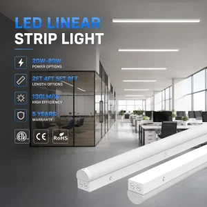 LED Linear Strip Light 2FT 4FT 5FT 8FT Commercial Ceiling Light Fixture 20W 40W 60W 80W for Warehouse Office Lighting