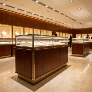 LED-Lit Glass Jewelry Showcase Display for Interior Design Elegant Glass Jewellery Showcase
