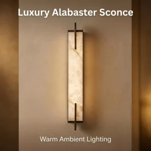 LED Long Strip Natural Alabaster Wall Sconce Distressed Antique Bronze Metal Frame for Bedroom TV Background Corridor