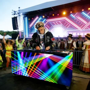 LED Mobile DJ Booth Podium Stand Folding Control Tower Custom Built Easy Setup Light up Facade