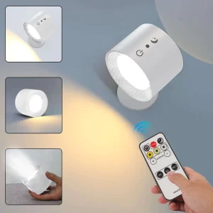 LED Modern Decorative Indoor Wall Mounted Lights Rechargeable Wall Sconces Dimmable 3 Color Temps Remote CRI 80 Study Bedroom