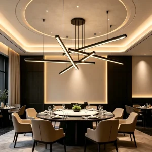 LED Office Commercial Pendant Linear Lighting Fixtures Modern Living Room Stairs Pendant Light Black Remote Aluminum 3 Year