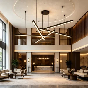 LED Office Commercial Pendant Linear Lighting Fixtures Modern Living Room Stairs Pendant Light Black Remote Aluminum IP40