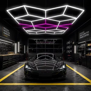 LED Parking Garage Ceiling Light Hexagon Modular Fixture Commercial Lot Lighting High Lumen System Design