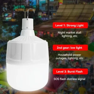 LED Portable Rechargeable Emergency LED Bulb with Hook Remote Timing 3 Level Dimming Waterproof Camping Hanging Light