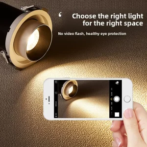 LED Recessed Spotlight COB Chip Adjustable Beam Angle Dimmable Aluminum CRI 95 Suitable for Home Living Rooms Entryways
