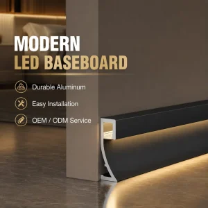 LED Skirting Board Aluminum Profile for Indirect Wall Lighting and Lighted Floor Trim Easy Installation Durable Water Resistant