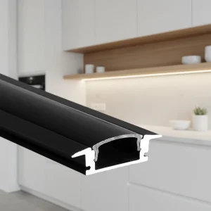 LED Strip Aluminum Channel Diffuser Collar Shape Under Cabinet Shelf Alcove Recessed 25X7MM Black Track Milky Cover Slot Profile
