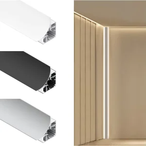 LED Strip Light Aluminum Alloy Profile Channel Anodized Surface PC Diffuser Corner Mount Heat Sink Extrusion IP20 Rated Dimmable