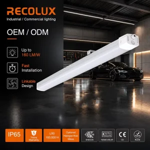 LED Tri Proof Batten Light 8ft High Lumen Industrial Workshop IP65 160lm/W 100000 Hours CRI 80-90 5-Year Warranty Aluminium Body