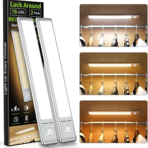 LED Under Cabinet Strip Lights Motion Sensor Rechargeable Night Light Wireless Magnetic Closet Lamp for Kitchen Stairs