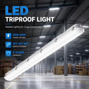 LED Vapor Tight Light 2FT 4FT 5FT Waterproof 20W 80W LED Triproof Light Fixture for Warehouse and Parking Garage