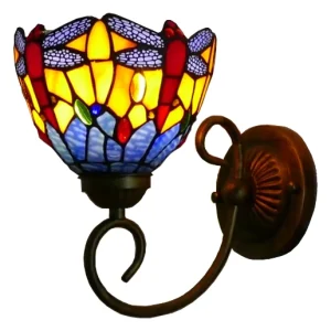 LED Wall Lamp with Stained Glass Dragonfly Mirror E26 110V