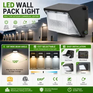 LED Wall Pack Light Built in Photocell IP65 DLC ETL ERP Commercial Building Parking Lot Engineering