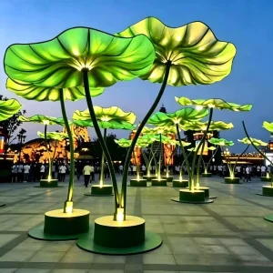 Large Aluminum Alloy Green Lotus Leaf Shade Canopy Custom Outdoor Christmas Landscape Photo Taking Prop for Plaza Garden