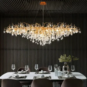 Large Branch Nordic Vintage LED Brass Gold Dining Living Room Hotel Luxury Pendant Light Modern Crystal Chandeliers