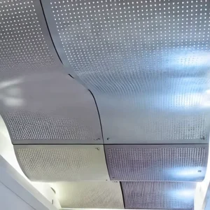 Large Commercial Lobby Silver Matte Wavy Curved Perforated Aluminum Ceiling Anti-fade Fireproof Suspended Aluminum Ceiling Board