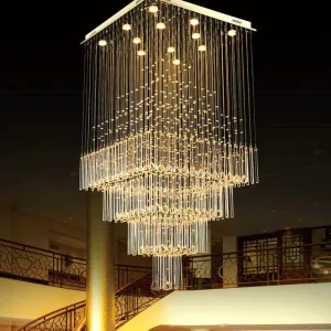 Large Contemporary Gold White LED Chandelier for Hotels Luxury K9 Crystal Hanging Lighting Fixture for Pendant Lights