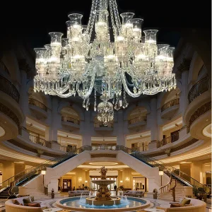 Large Custom Size Crystal Modern Indoor Living Room Pendant Chandelier Lighting for High Ceilings