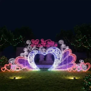 Large Freestanding Heart LED Light Arch Purple Sculpture Waterproof Outdoor Photo Booth Decor for Wedding Venue Valentine