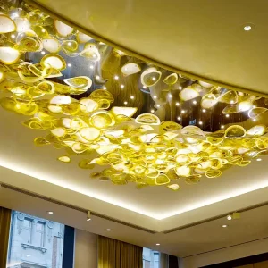 Large Modern LED Pendant Chandelier Luxury Glass Plate Ceiling Light Luxury Creative Large Glass Crystal Chandelier