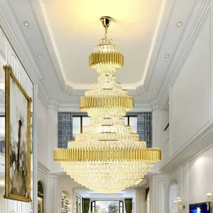 Large Multi Tier Gold K9 Crystal Chandelier for Villa Hotel Lobby Staircase High Ceiling Projects