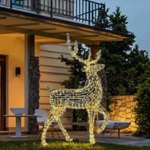 Large Outdoor 3D LED Deer Motif Christmas and Halloween Landscape Lights IP65 Rated Multi Color Giant Reindeer Decoration