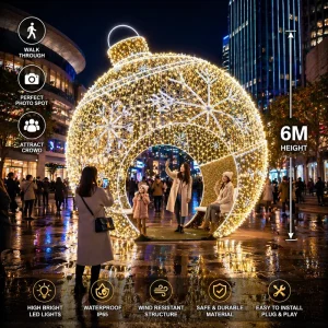 Large Outdoor Christmas Light Ball IP65 Waterproof LED Sphere Ornament with Seating for Commercial Holiday Display