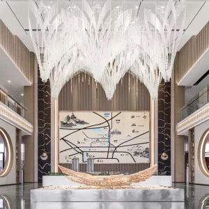 Large Oval Art Chandeliers LED Glass Pendant Light with Adjustable Height for Hotel High Ceiling