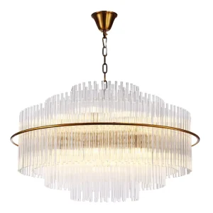Large Round Modern Glass Pendant Lamp Luxury Clear Crystal Tube Chandeliers Pendant Lights for Hotel Lobby Villa Living Room