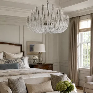 Large Size Curved Glass Pendant Chandelier Chrome Finish Ceiling Light for Hotel Project