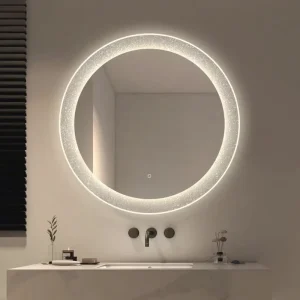 Large Wall Mounted LED Makeup Mirror with Defogger 3 Color Dimmable Light Smart Bathroom Mirror with Time Temperature Display