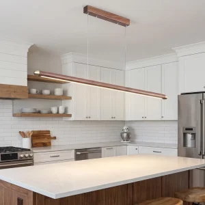 Large Walnut Wood Linear Pendant Light 180cm Round Bar Ceiling Light Custom Oversized Pendant Lamp for Office Countertop