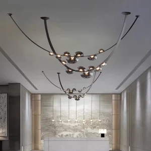Leather Chandelier Glass Ceiling Hanging Pendant Light for Hotel Lobby Living Room Restaurant