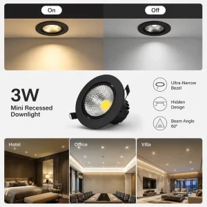 Led Downlight Dimmable Minimalist Deep Anti glare Cob Spotlight 3w Recessed for Hotel Decoration Project