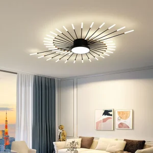 Led Modern Fireworks Chandelier Ceiling Light Black Gold Iron Pendant Light for Home Living Room Bedroom