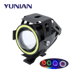 Led Motorcycle Headlight with Angle Eyes 125W Additional Spotlights Fog Lights Universal Motorbike Auxiliary U7 LED Driving Lamp