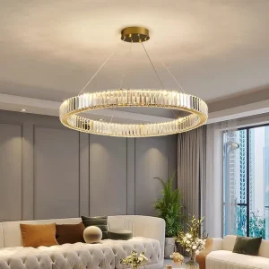 Light Luxury Crystal Pendant Light Dining Room Gold Round Hotel Villa Classic LED Chandelier