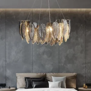 Light Luxury Iron Glass LED Chandelier Simple Modern Artistic Pendant Light for Living Room Bedroom Dining Room
