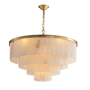 Light Luxury Marble Pendant Light All Copper Simple Atmospheric Restaurant Bedroom Hotel Lighting Adjustable Height
