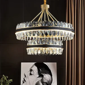 Light Luxury Modern Minimalist Creative Round Crystal Chandelier Decorative Pendant Light Fixture for Living Room & Dining Room