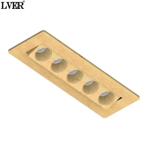 Light Wood Grain 5 Heads Recessed Linear LED Light Anti Glare Aluminum no Dimmable High CRI Custom Ceiling Lamp