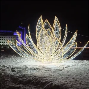 Lighting Festival Show Outdoor Waterproof Decoration 3D Lighted Motif PVC Frame Artificial Led Lotus Flower
