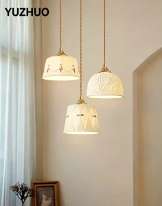 Lightweight Three-Head LED Pendant Light Iron Ceramic Construction Mid-Century Style Fish-Line Chandelier