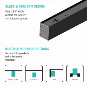 Linear Light 130lm W CCT Power Selectable ETL DLC 5.1 Surface Mount for Healthcare Corridor Lighting