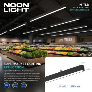 Linear Light Ceiling 130lm/W CCT Power Selectable ETL DLC 5.1 Surface Mount for Classroom Lighting